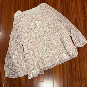 MAX STUDIO Blouse Top Long Sleeve Polka Dot Bell Sleeve Flowy New Size Plus 2X